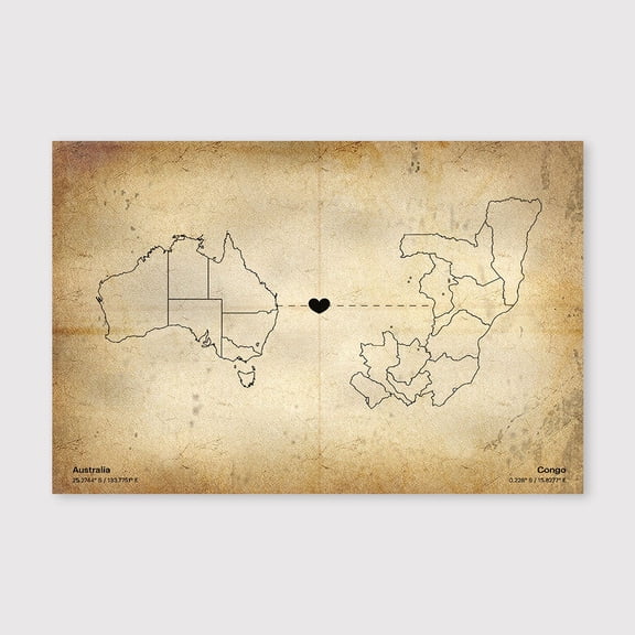 Australia Congo Map Canvas Wall Art 8x12 inch -Australia Congo Map Antique Inspired Canvas Wall Art for Home Office and Bedroom