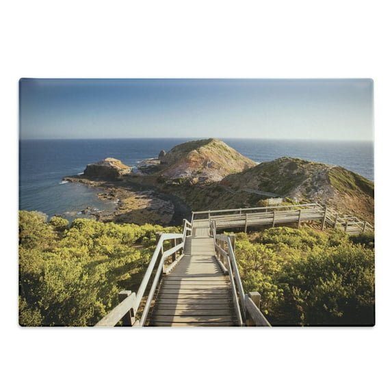 Australia Cutting Board, Cape Schanck Boardwalk Runs Towards the Sea Rock Formation Victora Australia, Decorative Tempered Glass Cutting and Serving Board, in 3 Sizes, by Ambesonne
