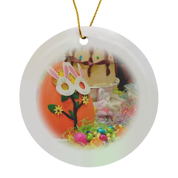 3drose, Australia. Easter Display of Decorated Chocolate Eggs and Candy., Circle Porcelain Ornament