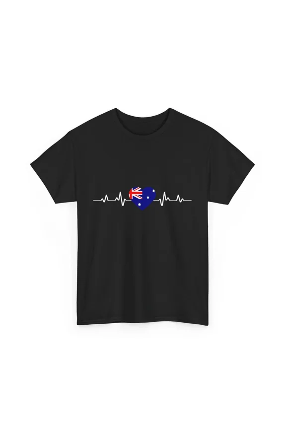 Australia Flag Heartbeat Aussie Kangaroo Continent Southern Cross Unisex T-Shirt, S-5XL