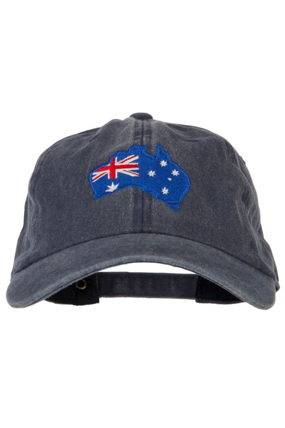 Australia Flag Map Embroidered Washed Cotton Twill Cap - Navy OSFM