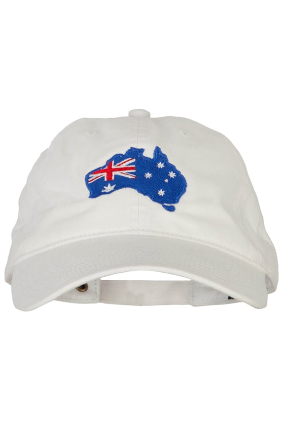 Australia Flag Map Embroidered Washed Cotton Twill Cap - White OSFM
