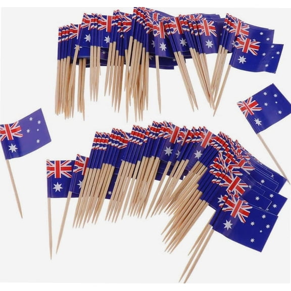Australia Flag Picks Mini Australian Toothpick Flag Cocktail Food Stick Banner 100pcs, Australian Toothpick Flag, Australian Flags on Sticks, Appetizer Cupcake Australia Flag Picks