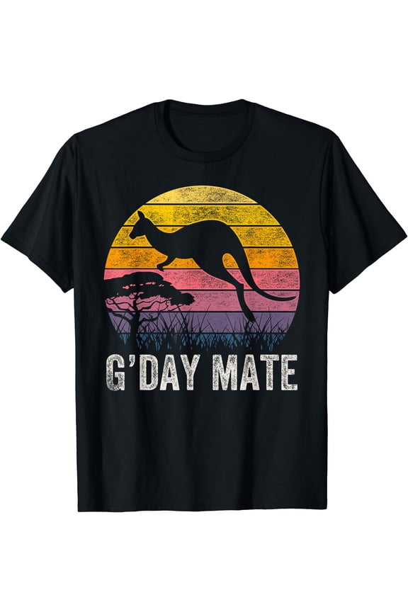 Australia G'Day Mate Shirt Funny Kangaroo Australian Symbol T-Shirt Black Small