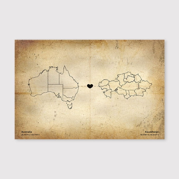 Australia Kazakhstan Map Canvas Wall Art 8x12 inch -Australia Kazakhstan Map Vintage Canvas Print Rustic Wall Decor for Bedroom Study Room Office