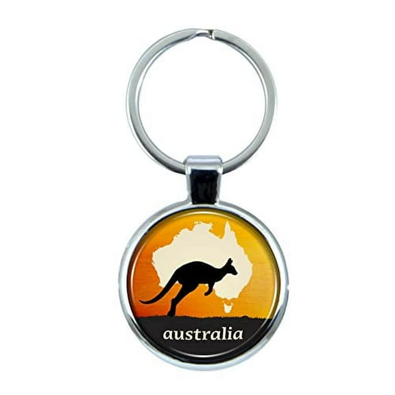 Australia Keychain with Epoxy Dome and Metal Keyring