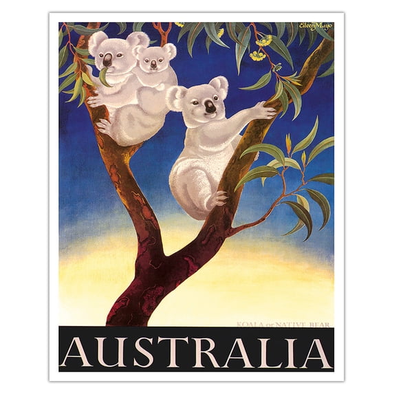 Australia - Koala Bears - Vintage Travel Poster by Eileen Mayo c.1956 - Fine Art Matte Paper Print (Unframed) 16x20in