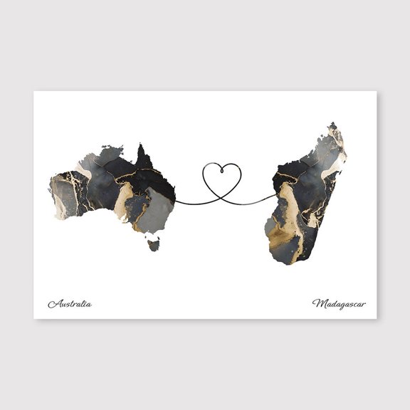 Australia Madagascar Map Wall Art Print – Neutral Minimalist Geography Canvas Decor – 8x12 inch