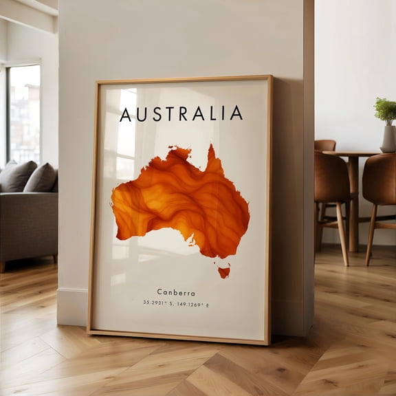 Australia Map PRINTED Poster Orange Oceania Wall Art Print Home Decor Geography Map Gift Wallpaper