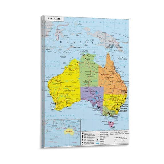 Australia Map Posters Poster Cool Artworks Painting Wall Art Canvas Prints Hanging Picture Home Decor Posters Gift 20x30inch(50x75cm)