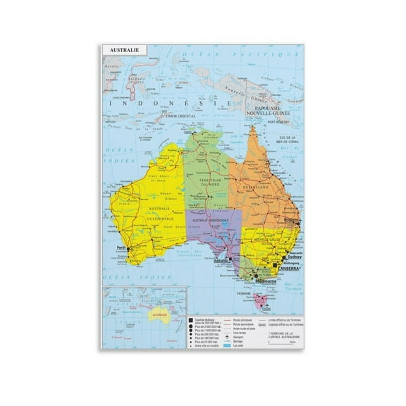 Australia Map Posters Posters Art Print Wall Photo Paint Poster Hanging Picture Family Bedroom Decor Gift 08x12inch(20x30cm)