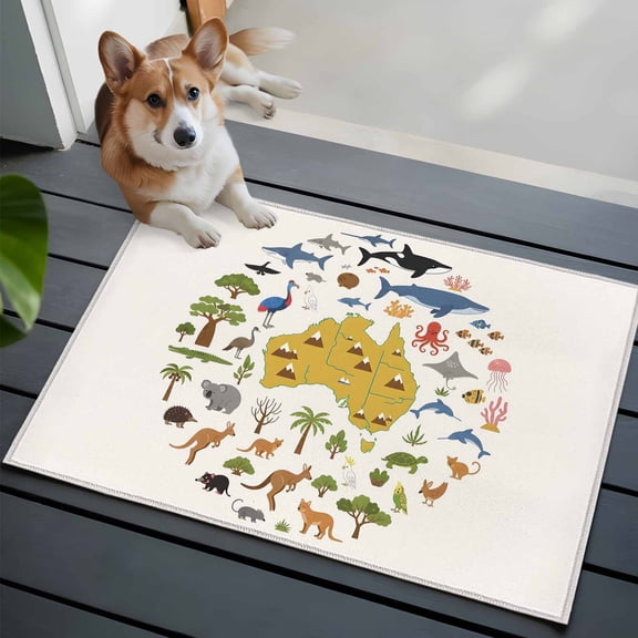 Australia Map Section 2x3 Area Rugs for Living Room, Cartoon Marine Life Cute Koala Kangaroo Non Slip Floor Mat Washable Low-Profile Indoor Carpet for Bedroom, Dining Room, Bathroom