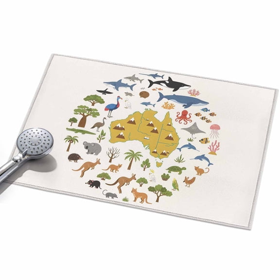 Australia Map Section 2x3ft Non Slip Area Rug Cartoon Marine Life Cute Koala Kangaroo Washable Soft Area Rugs for Living Room, Indoor Circle Carpet for Bedroom Dining Room Kitchen