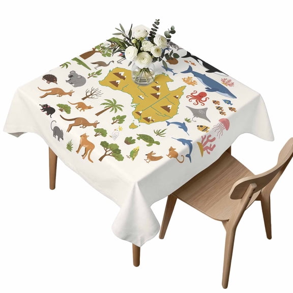 Australia Map Section Square Tablecloth Cartoon Marine Life Cute Koala Kangaroo Waterproof Wrinkle Free Soft Table Cloth Spill-Proof Washable Table Cover for Dining Party Picnic 54 x 54 Inch