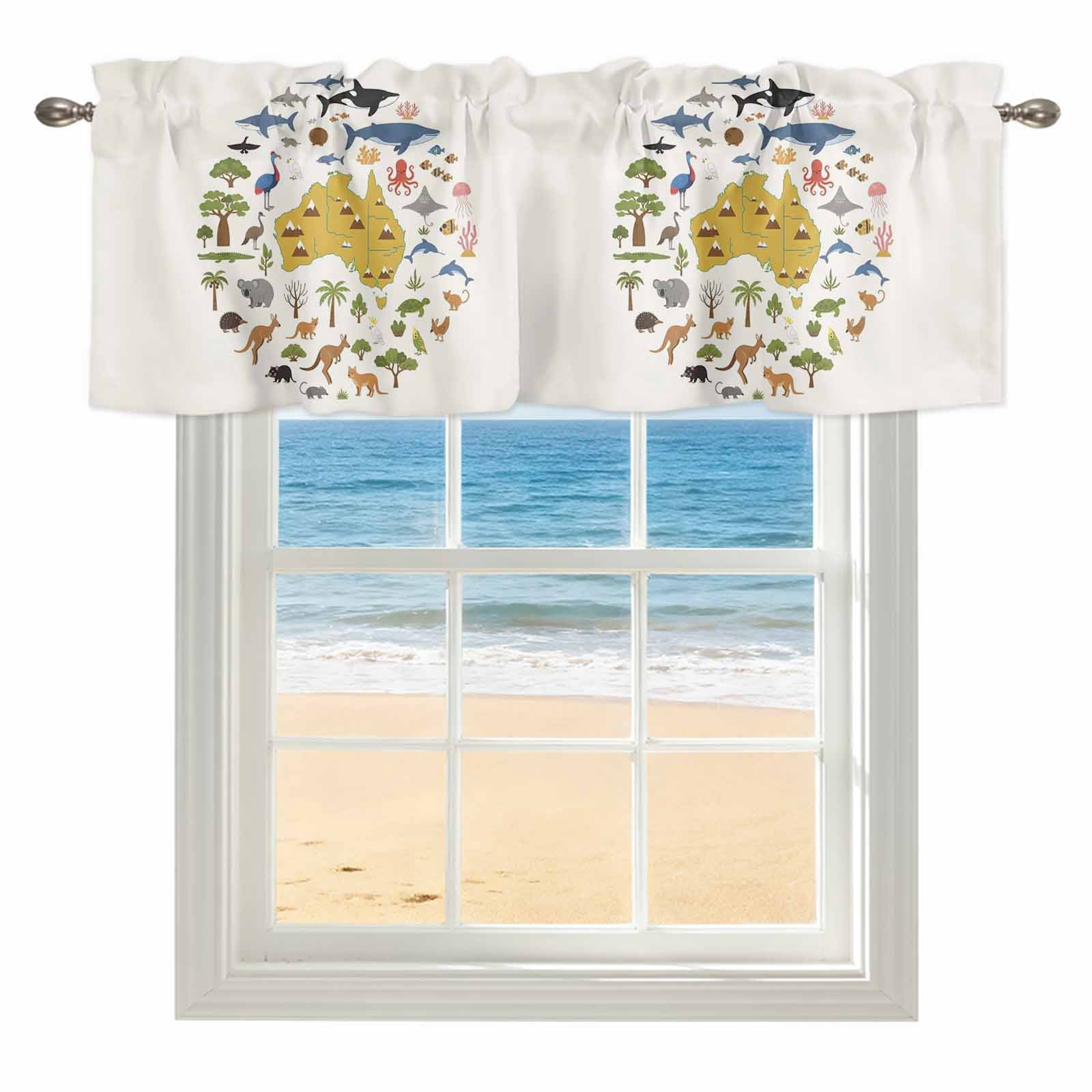 Window Map Rod Australia Map Section Window Valance for Kitchen, Cartoon Marine Life ...