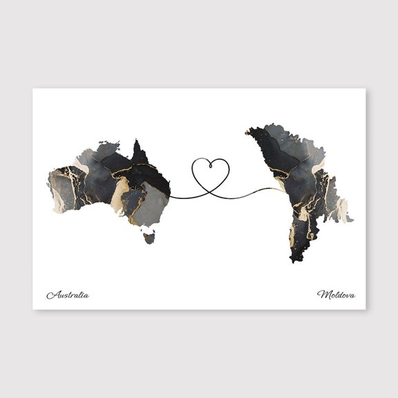 Australia Moldova Country Map Canvas – Elegant Travel Decor for Bedroom Wall – 8x12 inch