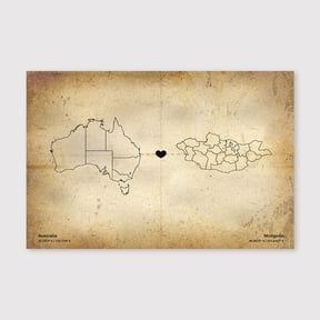 Australia Mongolia Map Canvas Wall Art 8x12 inch -Australia Mongolia Map Minimalist Vintage Canvas Artwork for Living Room and Office Decor