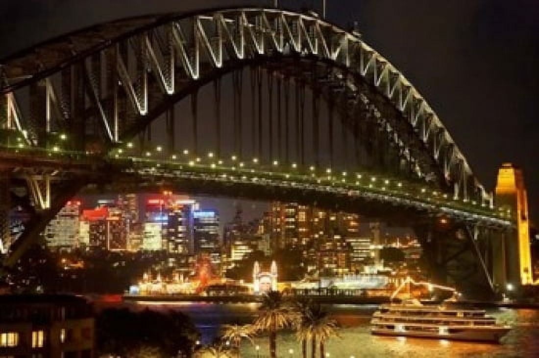 Australia NSW Sydney Harbour Bridge Tour Boat at Night Canvas Art - David Wall DanitaDelimont (36 x 24)