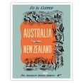 thumbnail image 1 of Australia - New Zealand - Fly by Clipper - Vintage Airline Travel Poster c.1951 - Fine Art Matte Paper Print (Unframed) 16x20in, 1 of 4