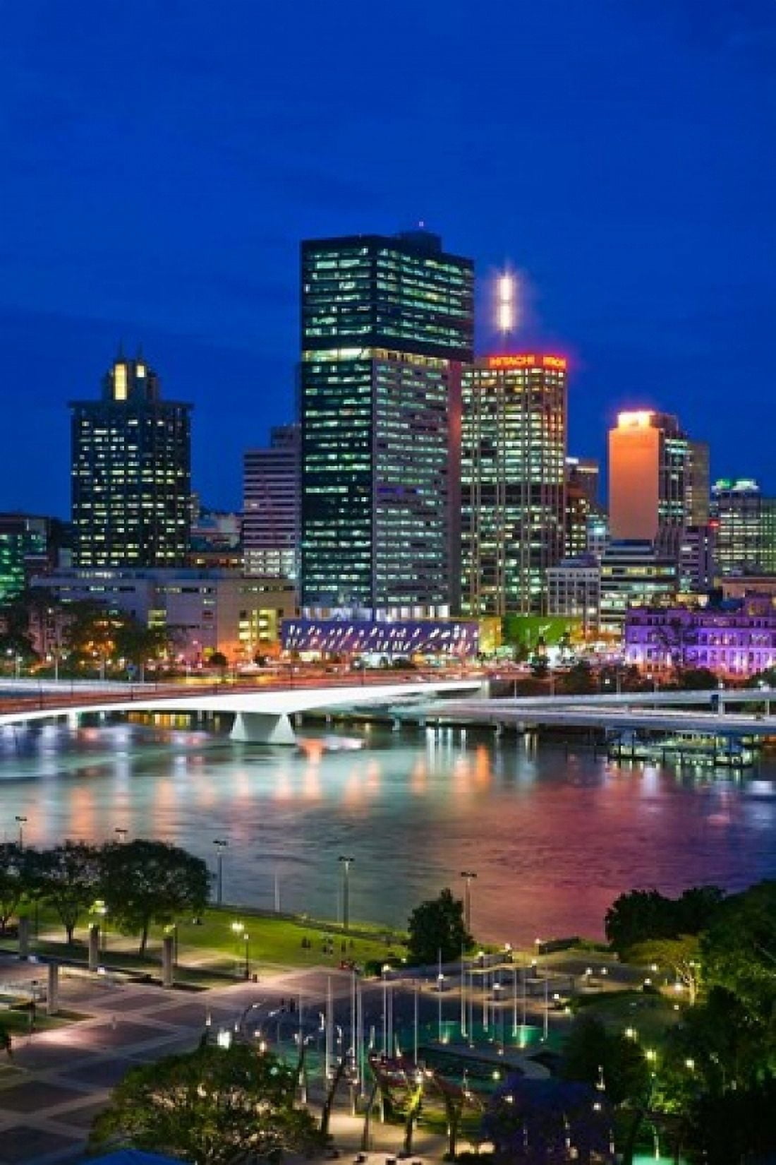 Australia Queensland Brisbane City Skyline at night Canvas Art - Walter Bibikow DanitaDelimont (24 x 36)