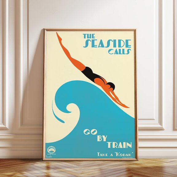 Australia Retro Beach Diving Wall Art Print, Unframed Paper Poster 8x10in