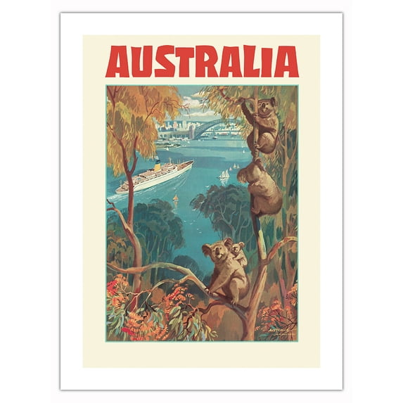 Australia - SS Mariposa SS Monterey - Vintage Ocean Liner Travel Poster by Louis Macouillard c.1960 - Bamboo Fine Art 290gsm Paper Print (Unframed) 18x24in