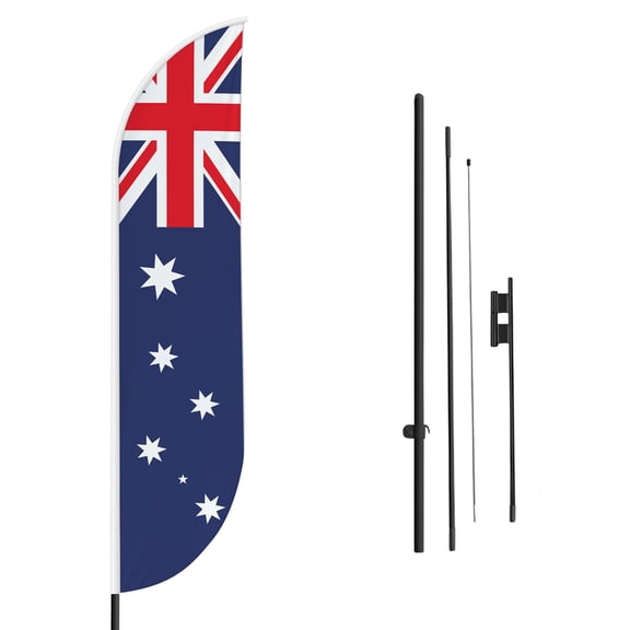 Australia Sign feather flag Pole Kit for Outdoor by Mavis Printing|15 FEET Long Polyester Outdoor Banner Flag Stand for Easy Hang |HD Print Swooper Flag Pole Mount to Advertise Australia