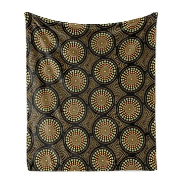Australia Soft Flannel Fleece Blanket, Traditional Aboriginal Patterns with Earth Toned Dotted Circles, Cozy Plush for Indoor and Outdoor Use, 50" x 60", Charcoal Grey and Multicolor, by Ambesonne
