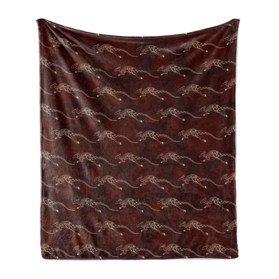 Australia Soft Flannel Fleece Throw Blanket, Animals Theme Abstract Kangaroos Motifs with Circles Shapes, Cozy Plush for Indoor and Outdoor Use, 50" x 60", Seal Brown and Chestnut Brown, by Ambesonne