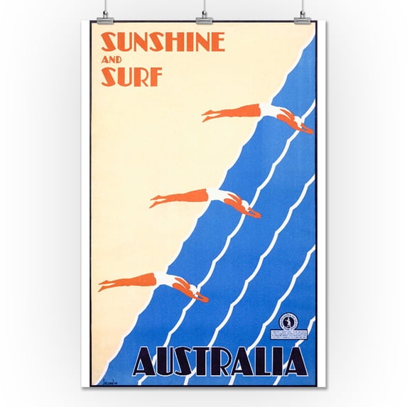 Australia - Sunshine and Surf Vintage Poster (artist: Sellheim) Australia c. 1936 (24x36 Giclee Gallery Print, Wall Decor Travel Poster)