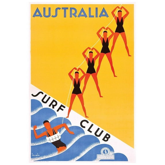 Australia - Surf Club - Vintage Travel Poster (12x18Inches)