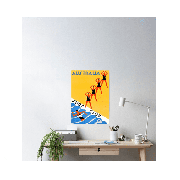 Australia Surf Club Vintage Travel Poster Retro Beach Swimmers ...