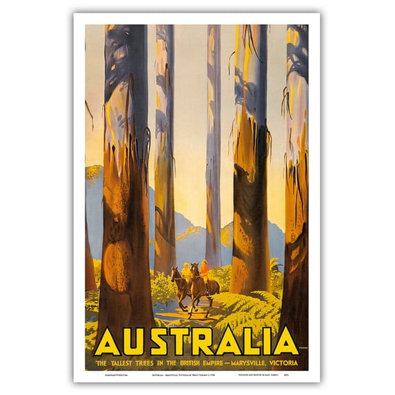 Australia - The Tallest Trees in the British Empire - Marysville Victoria - Vintage Travel Poster by Percy Trompf c.1930 - Master Art Print (Unframed) 12in x 18in