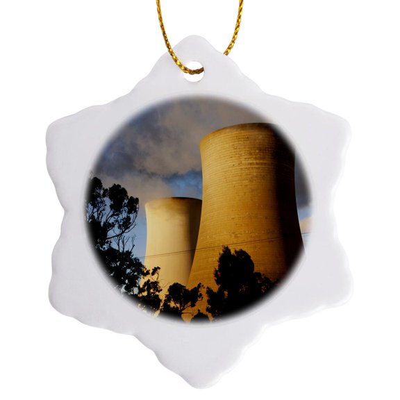 3drose, Australia, Towers, Coal-fired Tru Energy Power Station-au01 Pso0111 - Paul Souders, 3 inch Snowflake Porcelain Ornament