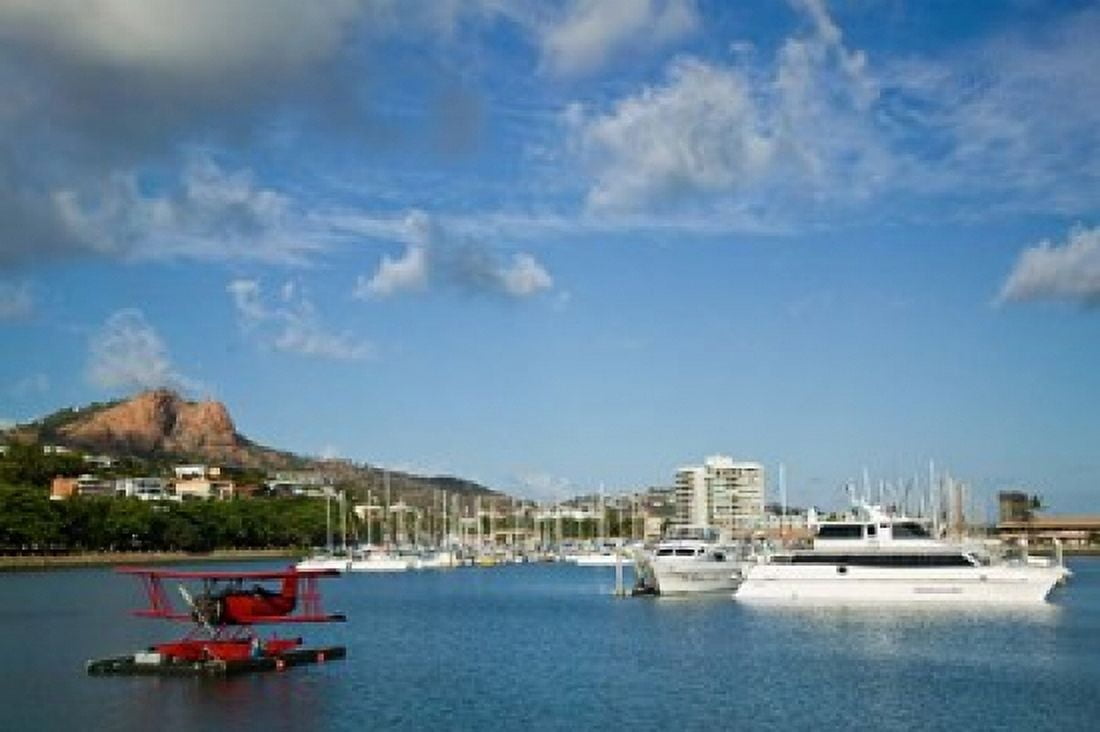 Australia Townsville Castle Hill Boats Seaplane Canvas Art - Walter Bibikow DanitaDelimont (26 x 18)