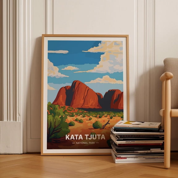 Australia Travel Poster, Kata Tjuta Uluru National Park, Aboriginal Art Inspired, Northern Territory Home Decor, Alice Springs Wall Art, Modern Wall Decor, 16x24 UNFRAMED