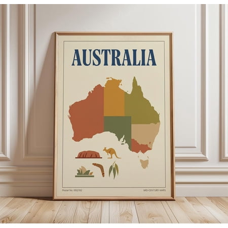 Australia Travel Vintage Map Wall Art Coastal Wave Retro Country Art Unframed Paper Print