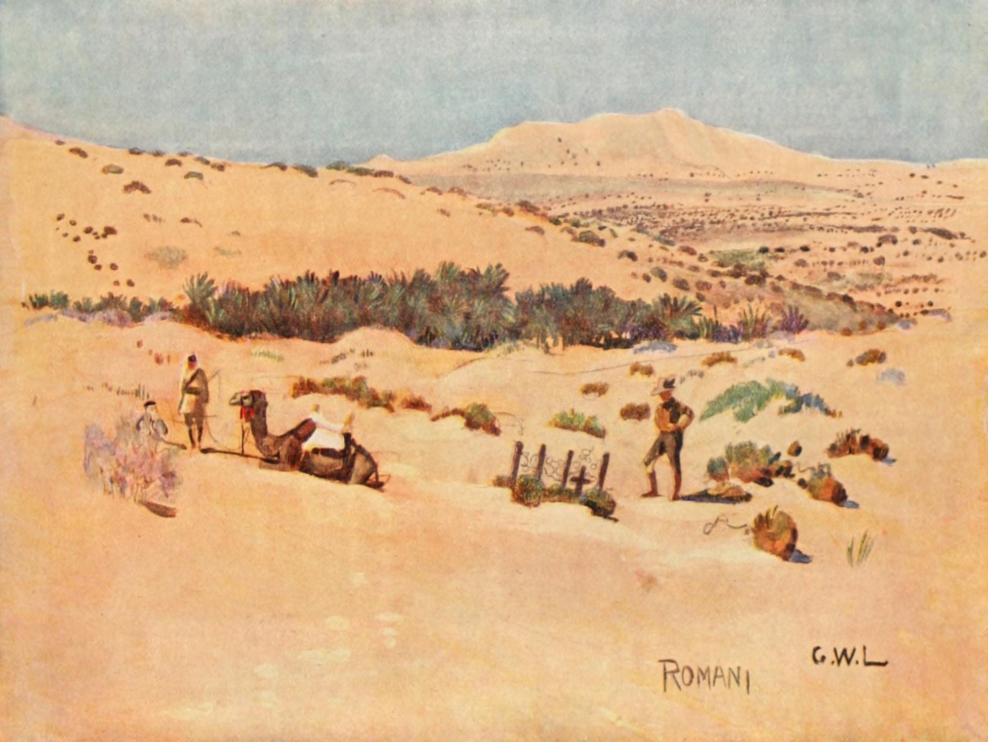 Australia in Palestine 1919 Romani Mt Royston in distance Canvas Art - Lieut GW Lambert (18 x 24)