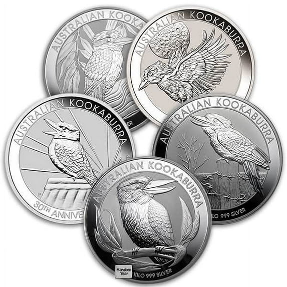 Lot of 5 - Australian 1 Kilo Kookaburra Silver Coin (Random Date)
