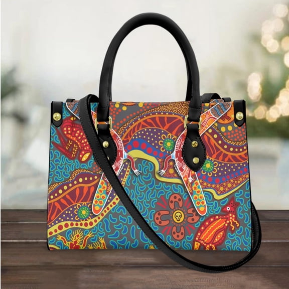 Australian Aboriginal Art Design Top Handle PU Leather Tribal Style Female Shoulder Bag High Quality Small Totes