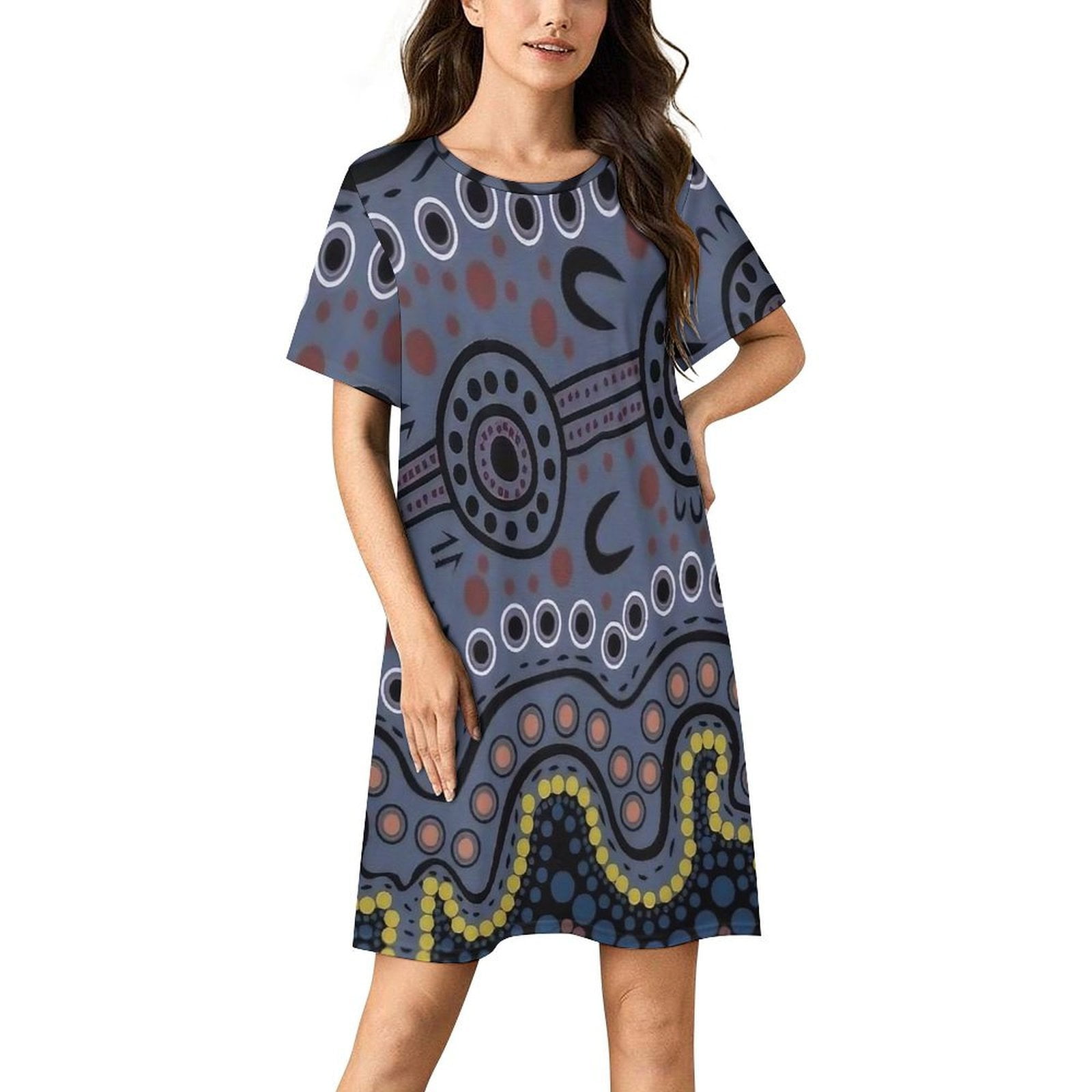 Australian Aboriginal Patterns Women Nightgown Sleepwear Short Sleeves ...