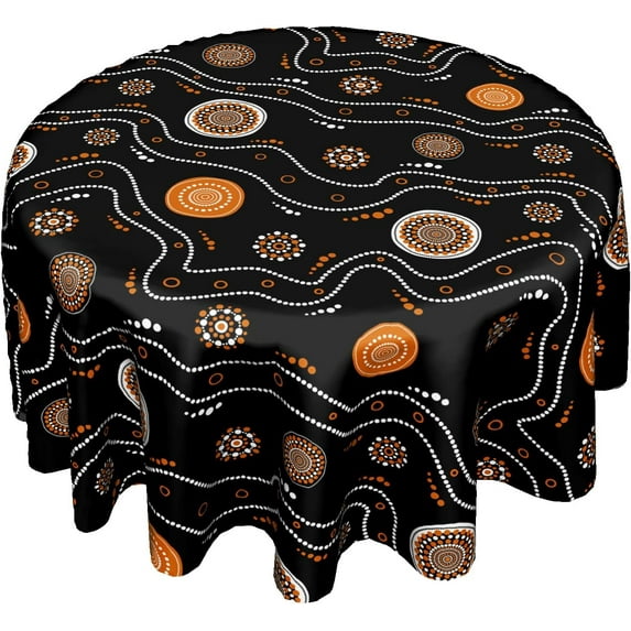 Australian Aboriginal Round Tablecloth Orange Dotted Circles Table Cloths Waterproof Table Cover for Wedding Party Dining Holiday Banquet
