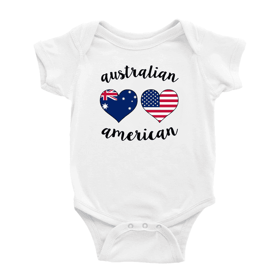 Australian American Flag Two Hearts Baby Bodysuit Baby Clothes (White, 18-24 Months)