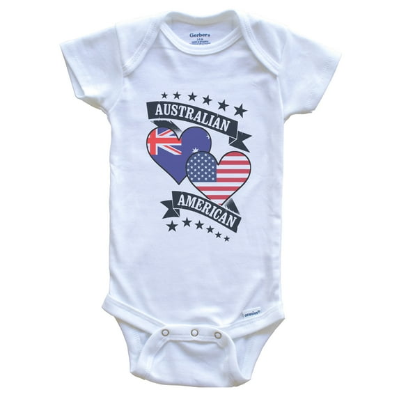 Australian American Heart Flags Australia America Baby Bodysuit, 0-3 months white