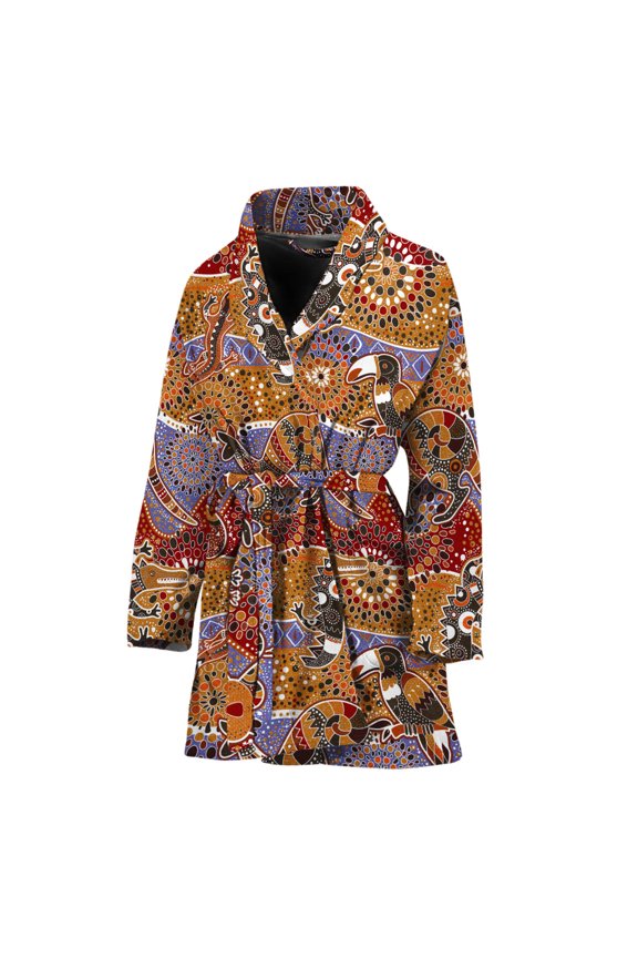 Australian Animals Pattern Women Bathrobe One Size Univeral Fits, Animal Fashion Lightweight Plush Fleece Long Robe For Women