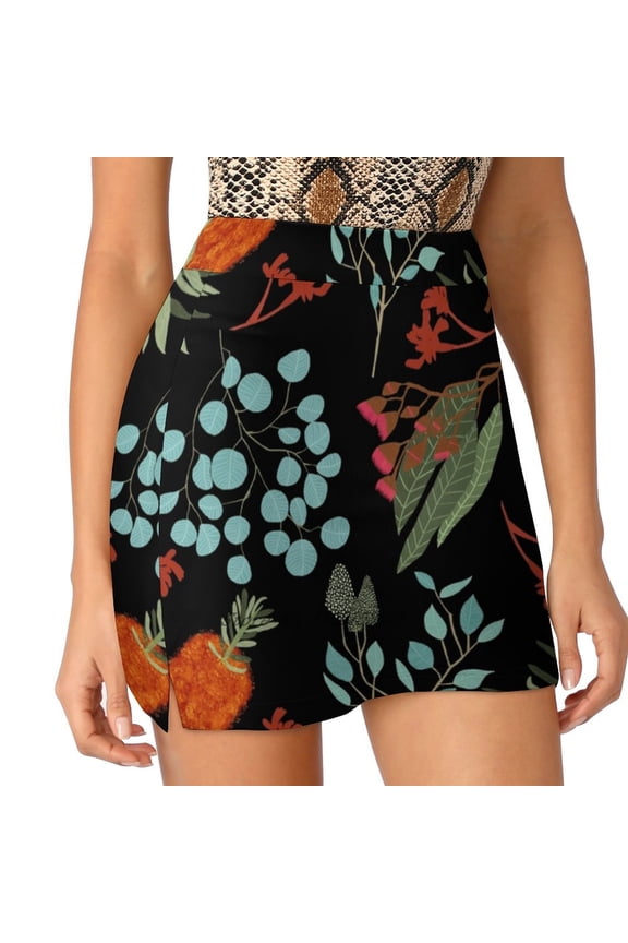 Australian Botanicals - Black New Women Skirts Double-Layer Printed Short Dress Mini Sport Skirt Pattern Patterns Botanic