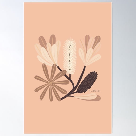 Australian Bottlebrush In Blush Colour Palette Poster Wall Art, Modern Wall Decor For Living Room Bedroom, 8x12 UNFRAMED