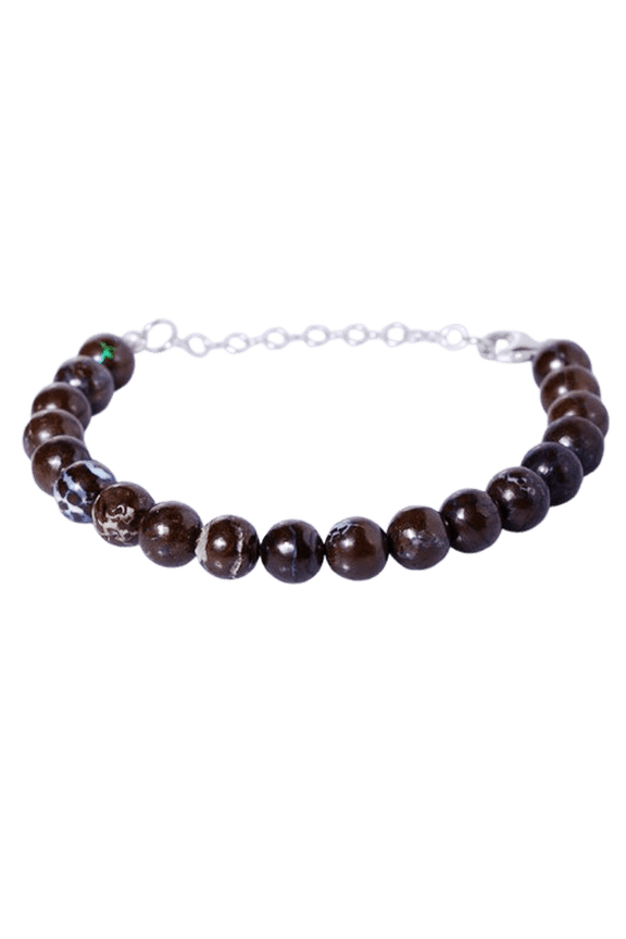 Australian Boulder Opal 8mm Round Shape Smooth Cut Beads 7 inch adjustable Silver Plated Clasp Bracelet for men, women, unisex. Link Chain Stacking Bracelet.|LINK_00876
