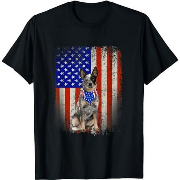 Australian Cattle American Flag 4th Of July Patriotic Dog T-Shirt