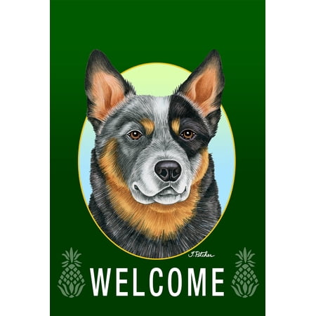 Australian Cattle Dog Blue - Best of Breed Welcome Pineapples Garden Flags. Flag is 12" x 17"
